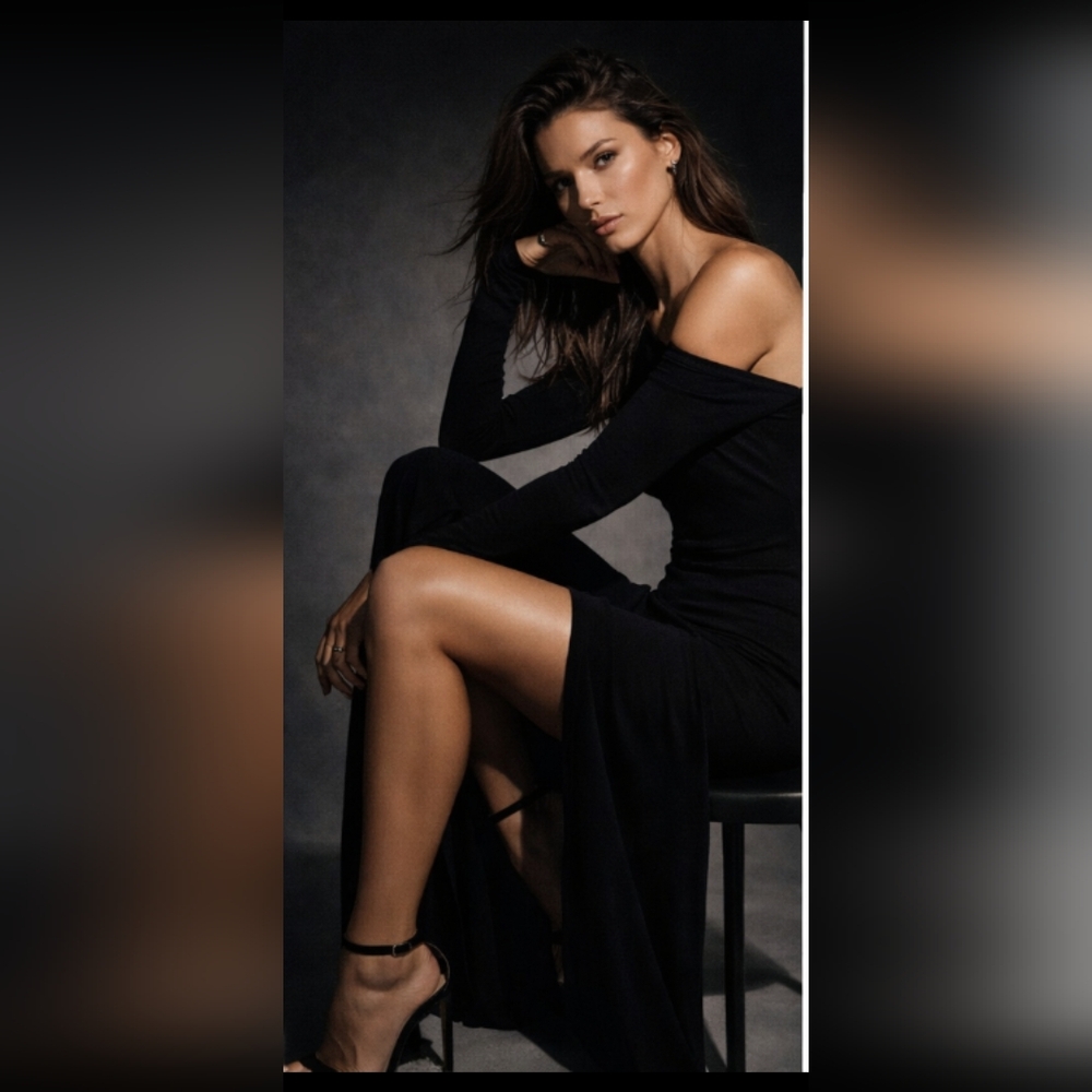 H&M Black Off-Shoulder Long Sleeve Maxi Dress